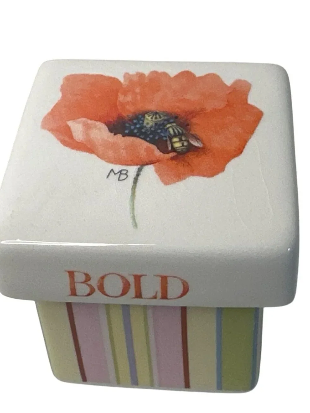 Marjolein Bastin Ceramic Trinket Box Poppy Flower Stripes Bloom/Bold Small Decor